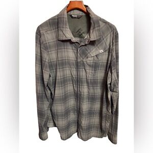 Outdoor Research Astroman Sun Shirt Mens 2XL Gray Plaid Long Sleeve Hiking UPF